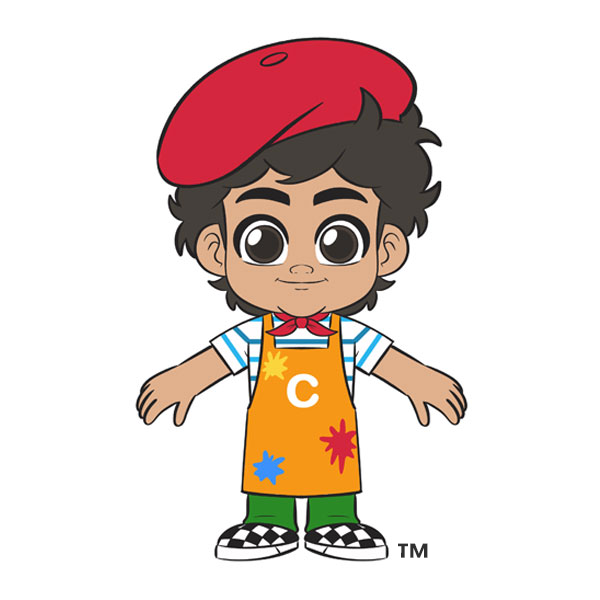 colorized drawing of a young boy wearing painters clothing