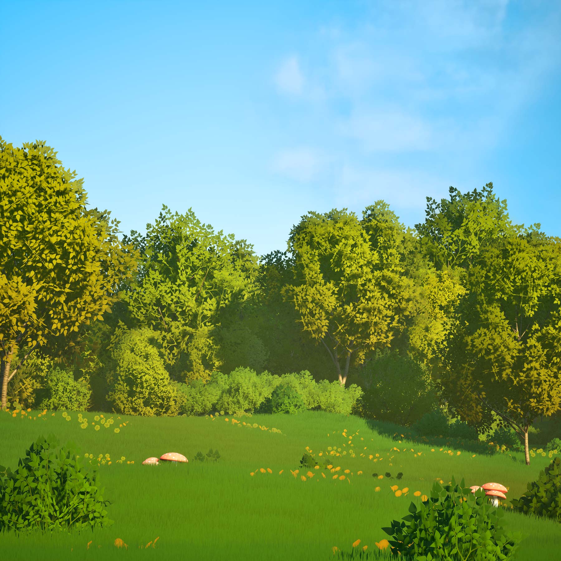 3d animation of a forest and open field