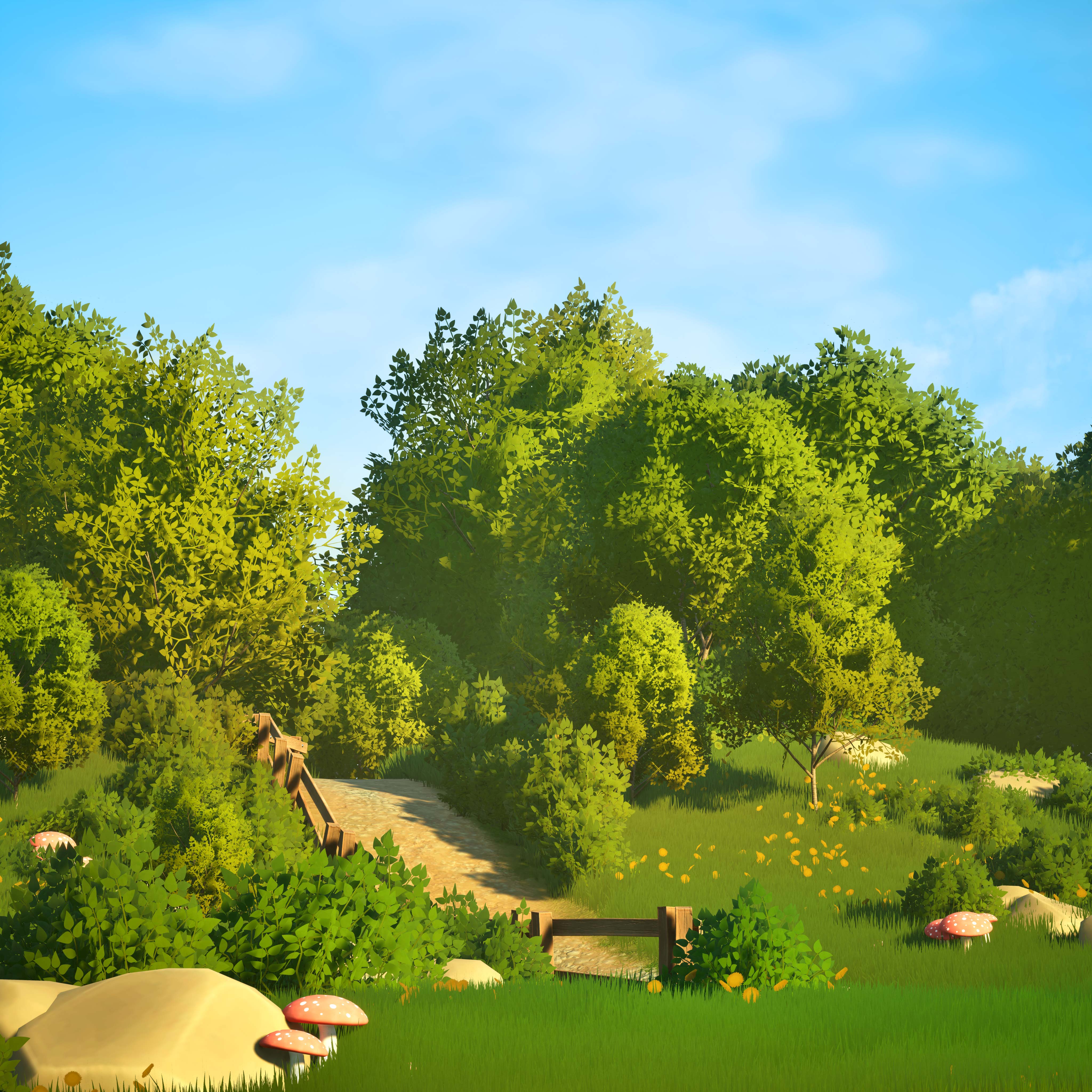 3d animation of a forest and dirt trail