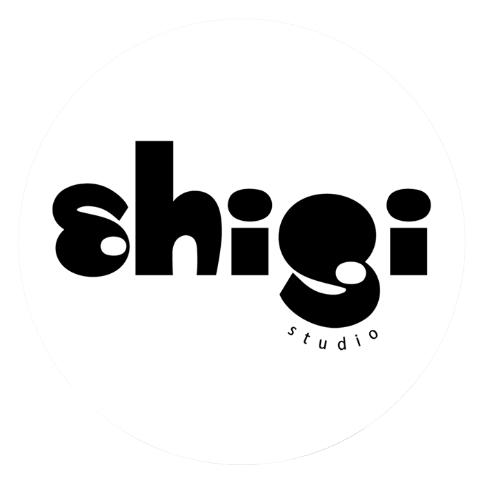 'Shigi' in black lettering with small lettering saying 'studio'